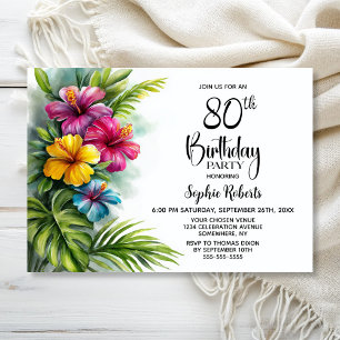 Tropical Hibiscus 80th Birthday Party Invitation