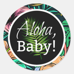 Tropical  Hibiscus Aloha Luau Theme Baby Shower Classic Round Sticker