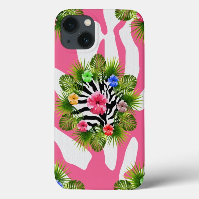 Tropical hibiscus and exotic pink zebra stripes Case-Mate iPhone case (Back)