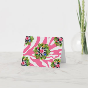 Tropical hibiscus and exotic pink zebra stripes thank you card