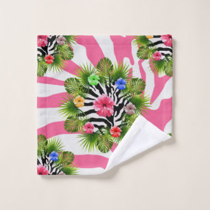 Tropical hibiscus and exotic pink zebra stripes wash cloth