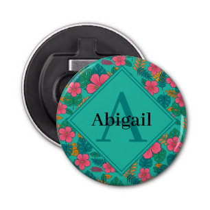Tropical Hibiscus and Palm Leaf Pattern Bottle Opener