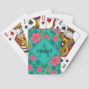 Tropical Hibiscus and Palm Leaf Pattern  Playing Cards