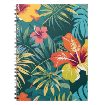 Tropical Hibiscus and Palm Leaves