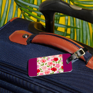Tropical Hibiscus and Plumeria Floral Pattern Luggage Tag