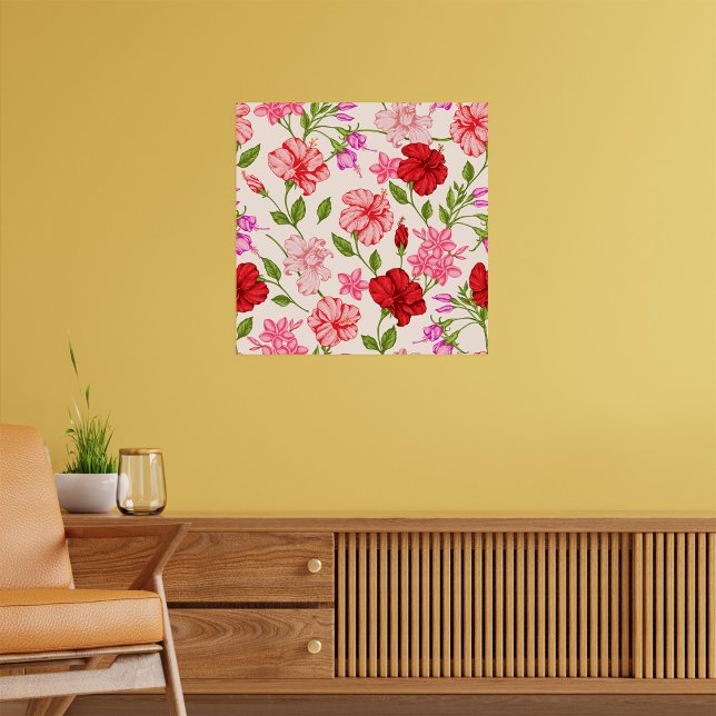 Tropical Hibiscus and Plumeria Floral Pattern Poster (Creator Uploaded)