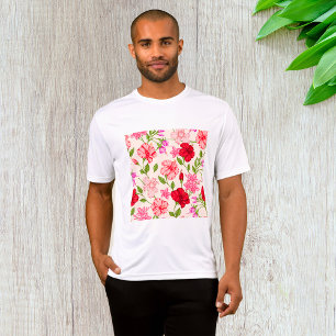 Tropical Hibiscus and Plumeria Floral Pattern T-Shirt
