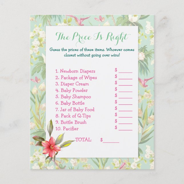 Tropical Hibiscus Baby Shower Games 2 Sided (Front)