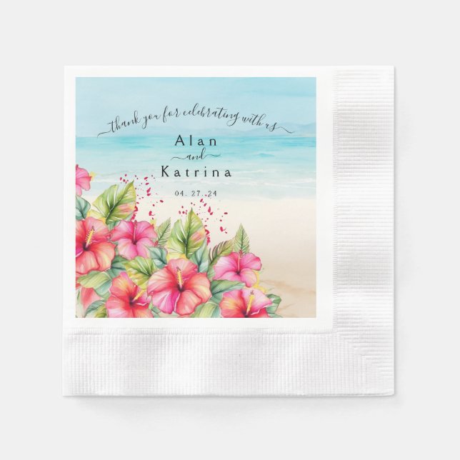  Tropical Hibiscus Beach Destination Paper Plate Napkin (Front)