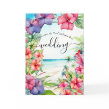 Tropical Hibiscus Beach Folded Invitation