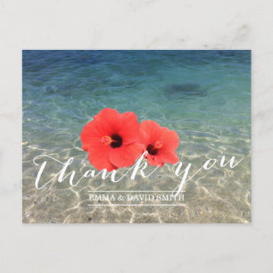 Tropical Hibiscus & Beach Thank You Postcard