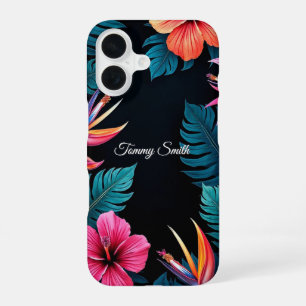Tropical Hibiscus & Bird of Paradise Floral Design iPhone 16 Case