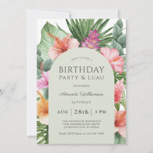 Tropical Hibiscus Birthday Luau Aloha Invitation
