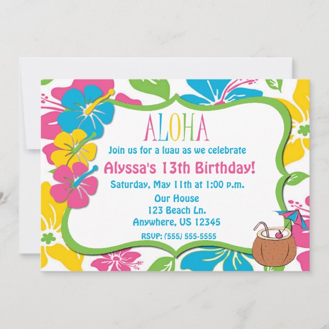 Tropical Hibiscus Birthday or Shower Invitation (Front)