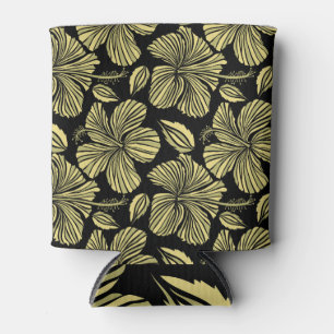 Tropical Hibiscus: Black-Yellow Vintage Flowers. Can Cooler