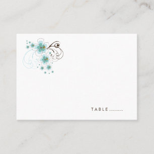 Tropical Hibiscus Blue Beach Wedding Place Card