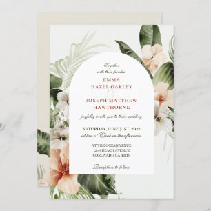 Tropical hibiscus boho pastel floral Wedding Invitation