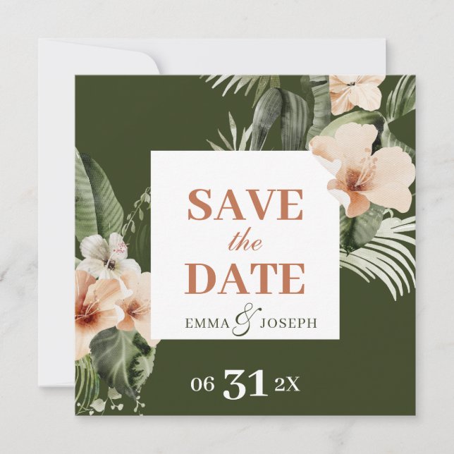 Tropical hibiscus boho pastel  "Save the Date" Invitation (Front)