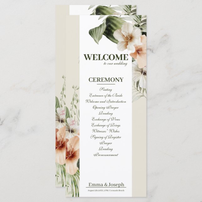 Tropical hibiscus boho pastel Wedding Program Programme (Front/Back)