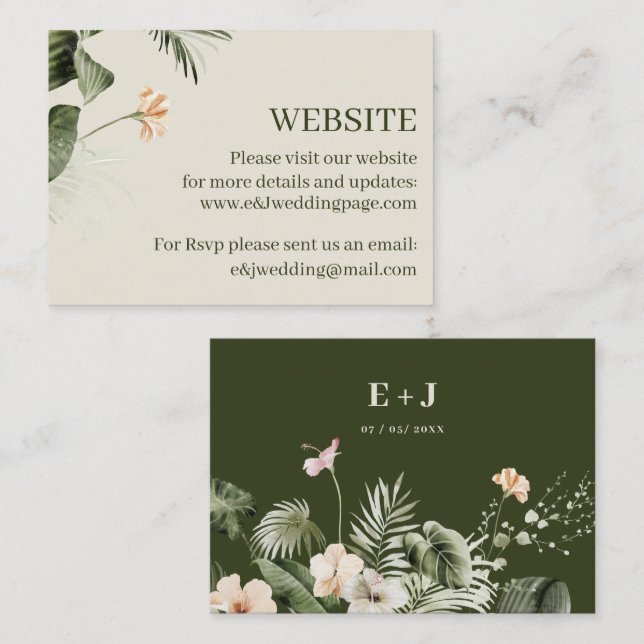 Tropical hibiscus boho pastel  Wedding Website Business Card (Front/Back)