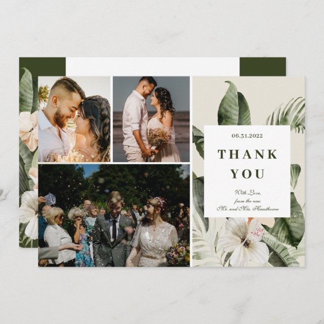 Tropical hibiscus boho  Wedding "Thank you" Card (Front/Back)