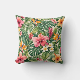 Tropical Hibiscus Botanical Pattern Cushion