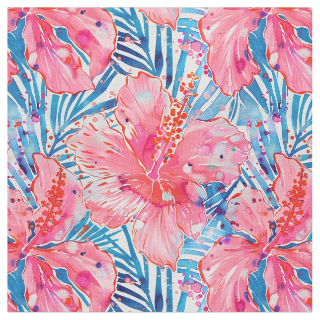 Tropical Hibiscus Breeze Fabric (Close Up)