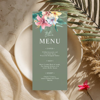 Tropical Hibiscus Destination Wedding Menu Card