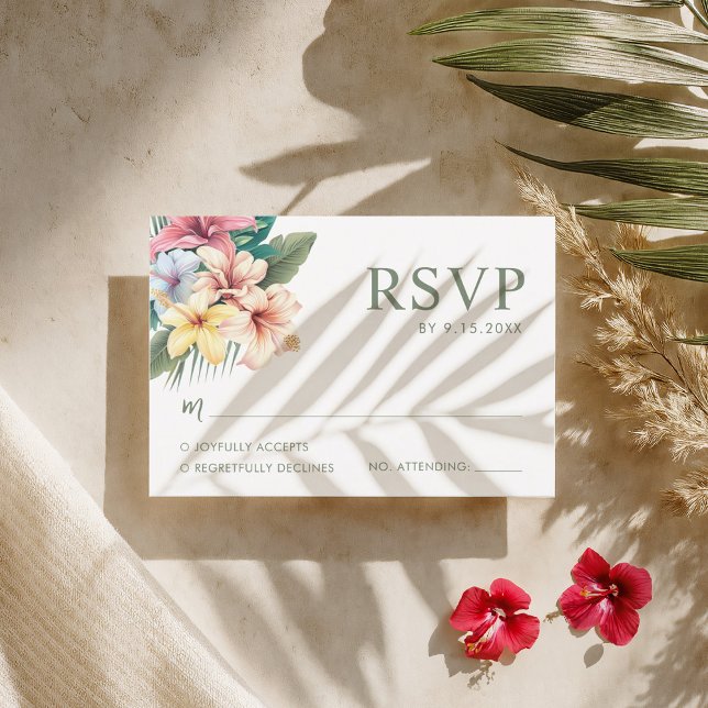 Tropical Hibiscus Destination Wedding RSVP Card (Creator Uploaded)