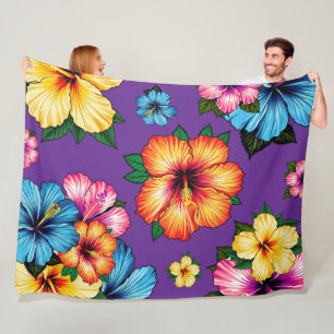 Tropical Hibiscus Fleece Blanket