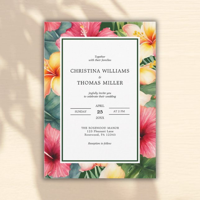 Tropical Hibiscus Floral Destination Wedding Invitation (Creator Uploaded)