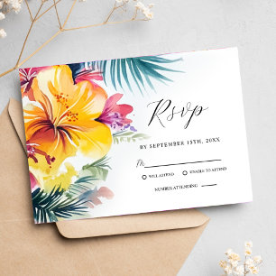Tropical Hibiscus Floral Destination Wedding RSVP Card
