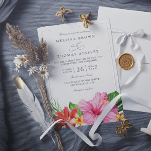 Tropical Hibiscus Floral Elegant Modern Wedding Invitation