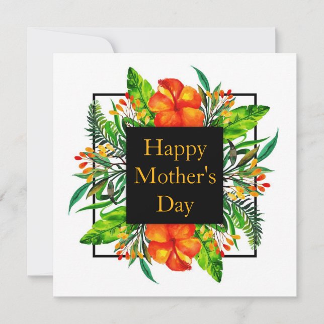 Tropical Hibiscus Floral Happy Mother's Day Holiday Card (Front)