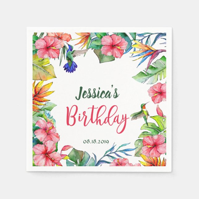 Tropical Hibiscus Floral Hawaiian Birthday Party Napkin (Front)