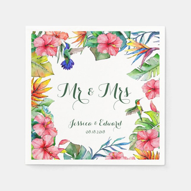 Tropical Hibiscus Floral Hawaiian Wedding Napkin (Front)