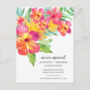 Tropical Hibiscus Floral Moving Announcement Postcard