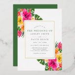 Tropical Hibiscus Floral Palm Leaves Wedding<br><div class="desc">Tropical Hibiscus Floral Palm Leaves Wedding Foil Invitation. This custom modern wedding design can easily be personalised with your own wedding details.</div>