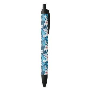 Tropical Hibiscus Floral Pattern 2 Black Ink Pen