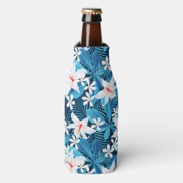 Tropical Hibiscus Floral Pattern 2 Bottle Cooler (Bottle Front)