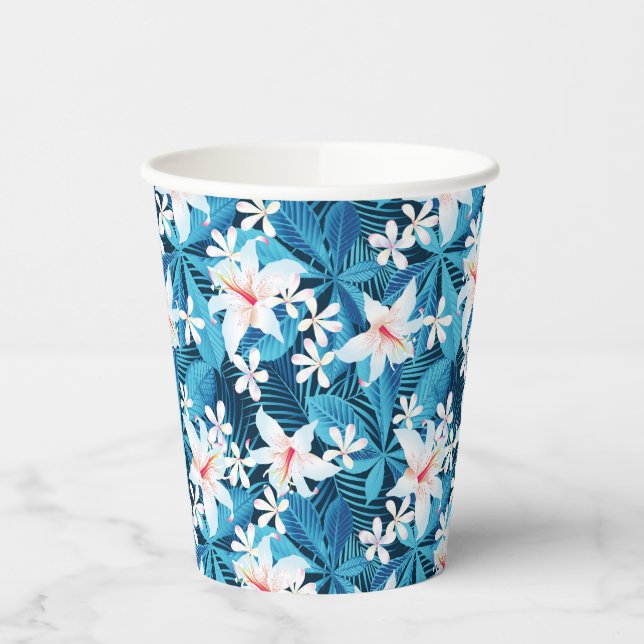 Tropical Hibiscus Floral Pattern 2 Paper Cups (Left)