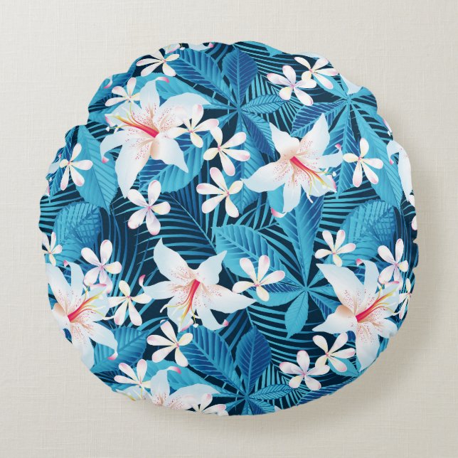 Tropical Hibiscus Floral Pattern 2 Round Cushion (Front)