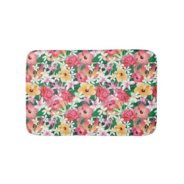 Tropical Hibiscus Floral Pattern Bath Mat (Front)