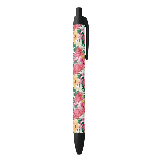 Tropical Hibiscus Floral Pattern Black Ink Pen (Bottom (Vertical))