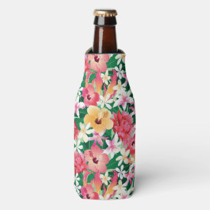 Tropical Hibiscus Floral Pattern Bottle Cooler