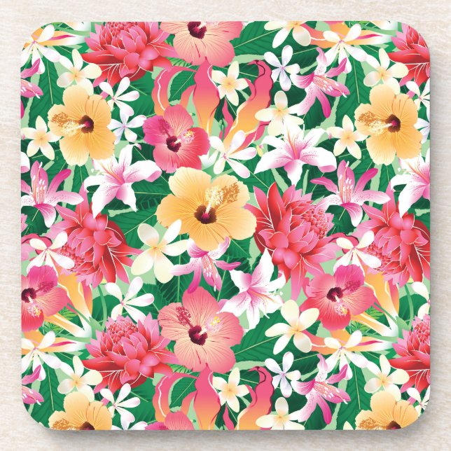 Tropical Hibiscus Floral Pattern Coaster (Front)