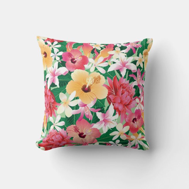 Tropical Hibiscus Floral Pattern Cushion (Front)