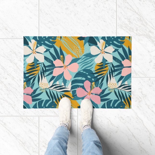 Tropical Hibiscus Floral Pattern Doormat (Indoor)