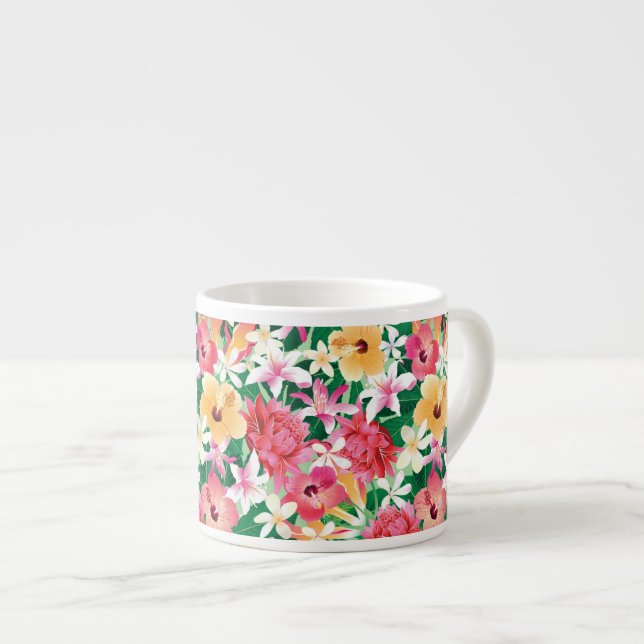 Tropical Hibiscus Floral Pattern Espresso Cup (Front Right)