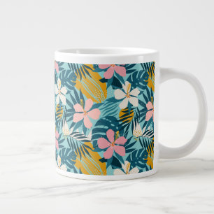 Tropical Hibiscus Floral Pattern Large Coffee Mug